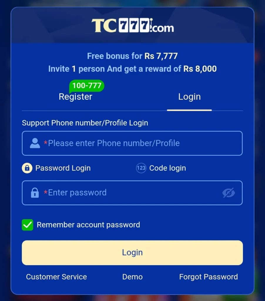 TC777 Game Register & Login Guide 2 TC777 Game Login