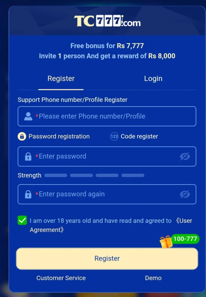 TC777 Game Register & Login Guide 1 TC777 Game Register